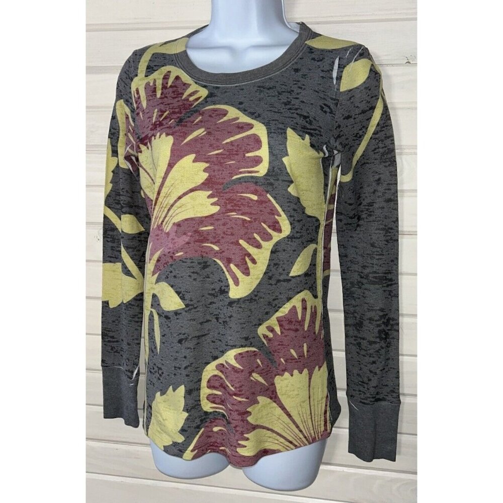 Vintage Highway Sz SMALL Knit Gray Burgundy Yellow Floral Knit Top Sundance EUC
